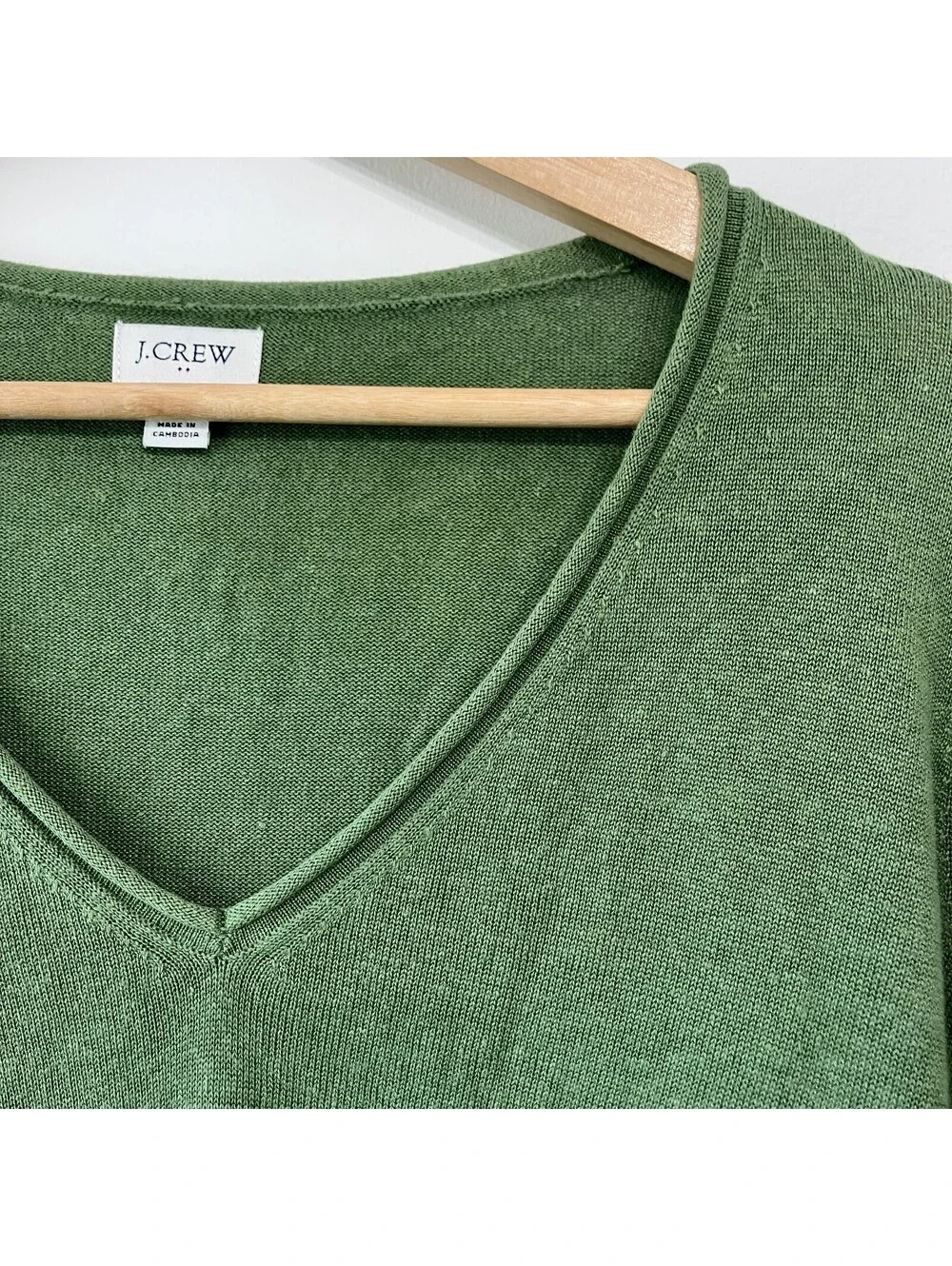 J.Crew Linen Roll Neck V Neck Sweater Forest Fairy Boho Goblin Luxe Earthy Small